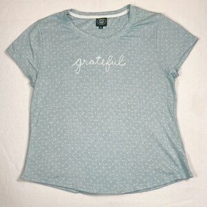 LAURA ASHLEY Women’s Baby Blue Polka Dot Grateful Graphic Tee Preppy Size XL Y2K